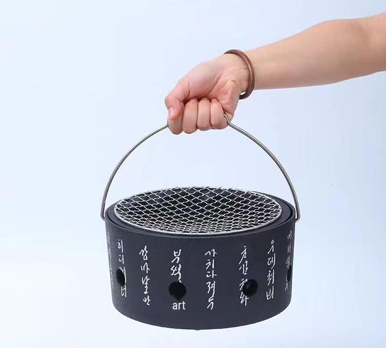 Round Portable Charcoal Grill for Boiling Tea and BBQ