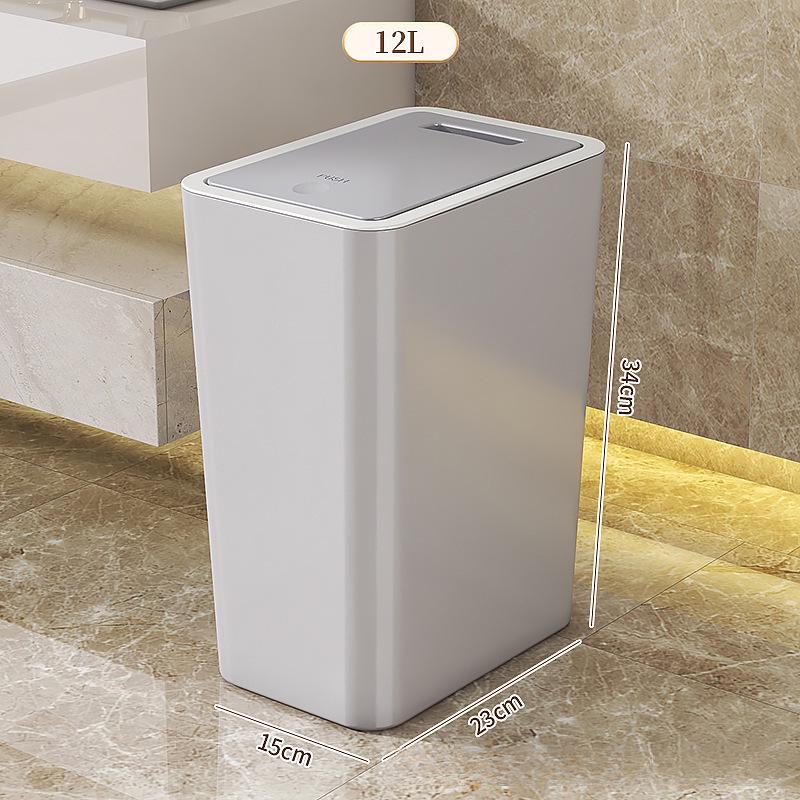 Large Capacity Narrow Push-Top Trash Can with Lid for Bathroom and Toilet