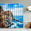European Seaside Village Scenery Shower Curtain Nature Landscape Bathroom Accessories Decoration Bathtub Screen With Hooks