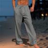 Men's Linen Trousers, Summer Beach Pants, Front Pocket, Solid Color, Breathable, Casual, Daily Vacation