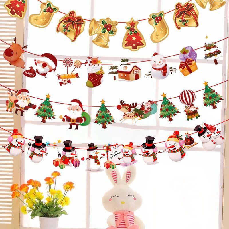 Merry Christmas Banner Pennant Hanging Flag Bunting Santa Claus Reindeer Snowman