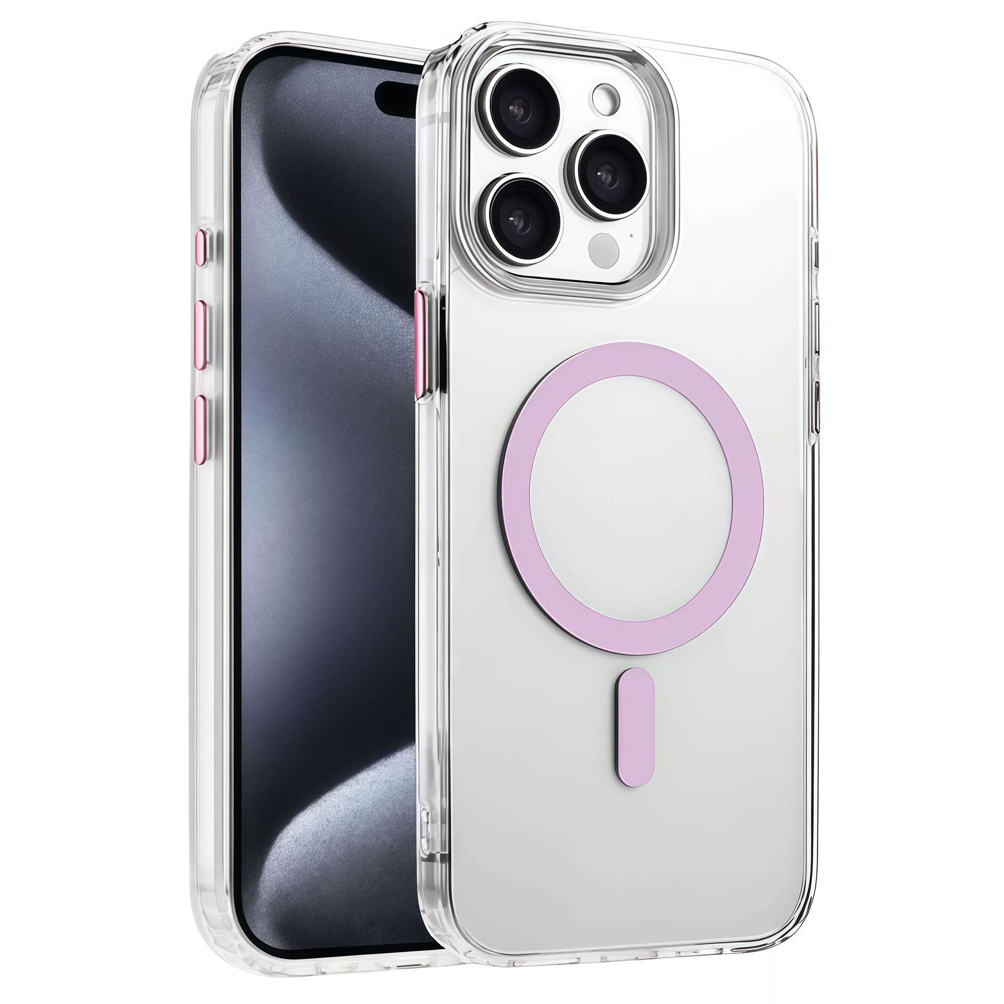 

For iPhone 13 Pro Max Case Compatible with MagSafe Clear PC+TPU Sealed Magnetic Phone Cover Pink