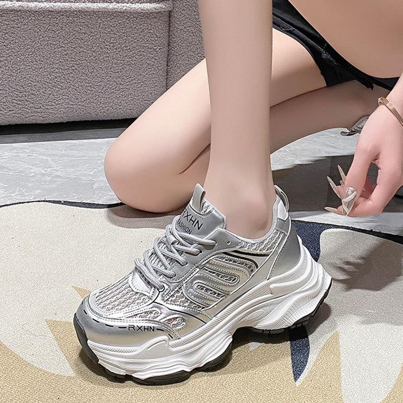Thick-soled dad shoes children's 2025 new popular spring and autumn thin mesh breathable mesh shoes heightening casual sports shoes