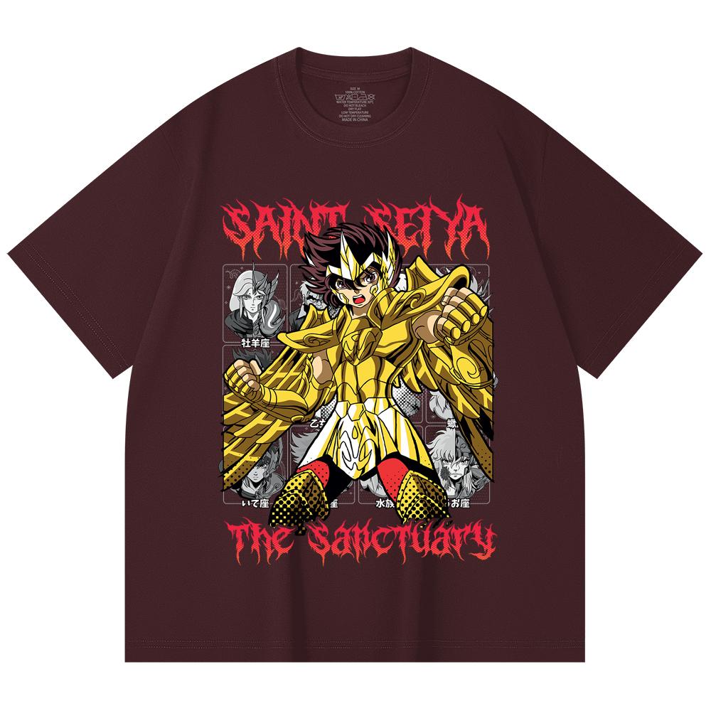 

230 Gsm 100% Cotton Saint Seiya V10 Sanctuary Print Unisex Heavy Cotton T Shirt 2XL вина червоного кольору
