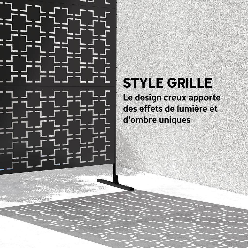 Metal Decorative Privacy Screen Outdoor Divider, Black Grid