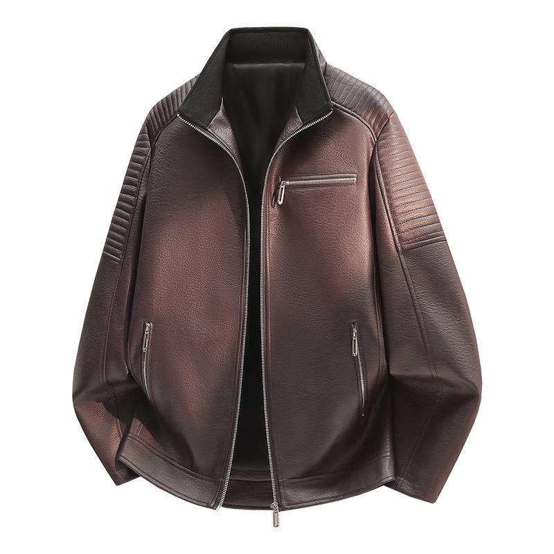New leather jacket men's spring and autumn new high-end top American trendy brand loose casual jacket men