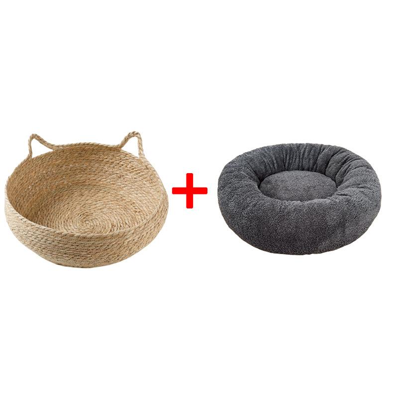 Woven Cat Bed Natural Cat Bed Straw Nest Woven Pet House Handmade Braided Cattail Leaf with Soft Cushion Mat