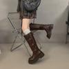 Height-increasing Thick-soled But Knee-high Boots Women's 2025 Autumn New Round-headed Knight Boots Muffin-bottom Belt Buckle High Boots
