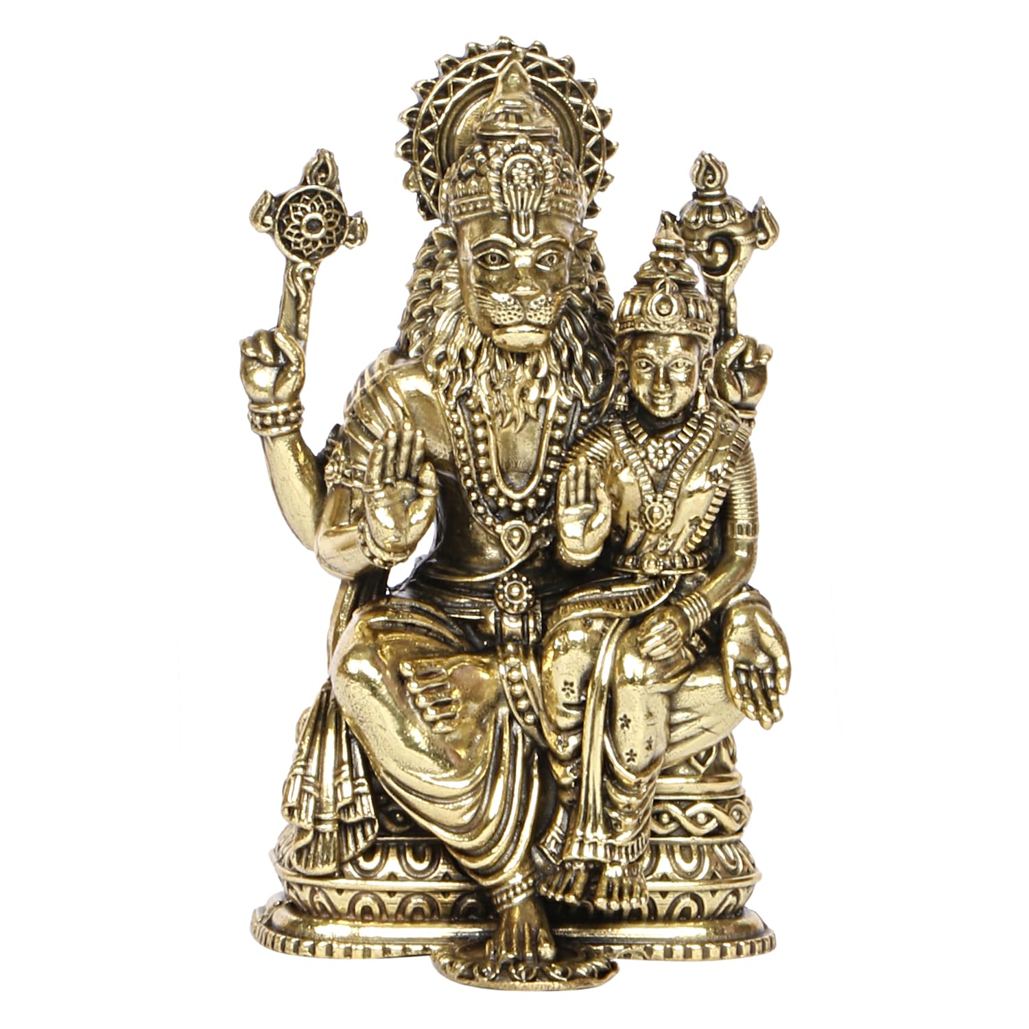 

Pure Brass Narasimha Lakshmi Statue, Idol With Traditional Gold Finish- 4 Inch