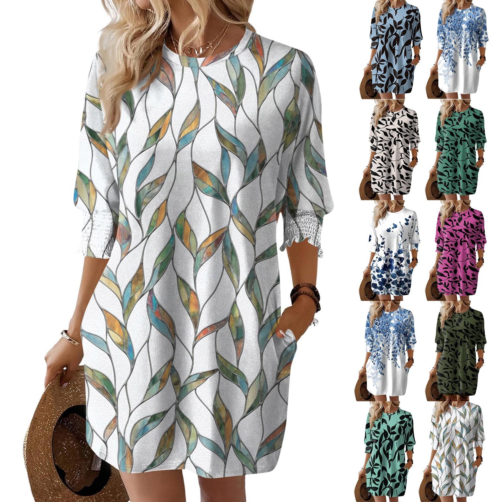 

Women s Fashionable Leaf Printing Loose Dress M