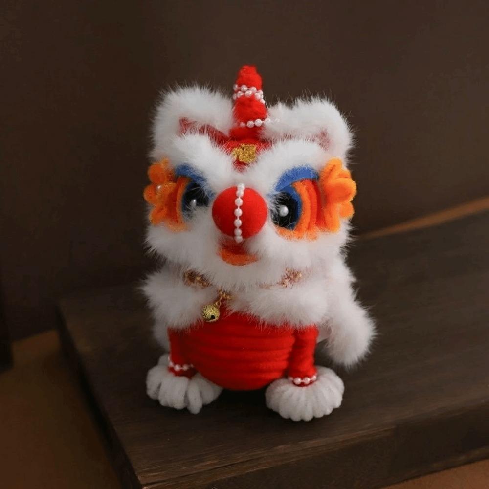 

Gift Twist Stick Lion Dance Lantern Pearl Chain Fluffy Luminous Hand-held Lantern Cartoon Desktop Ornament Spring Festival 4inch красный