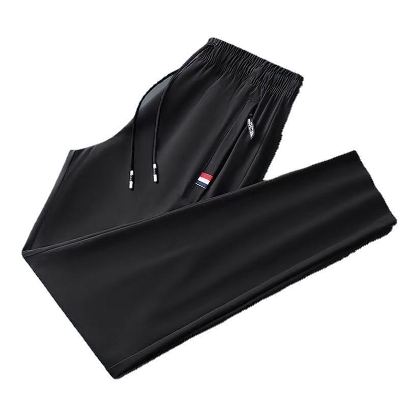 Summer Casual Pants Men's Large Size Loose Tie Thin Sports Ice Silk Elastic Straight Pants