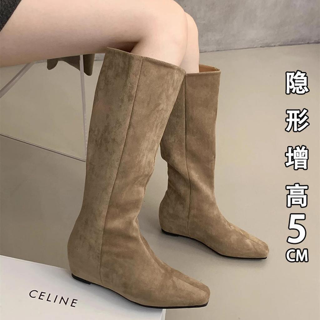 Inward High-pointed Suede High Boots, 2025 Autumn/winter New Korean Version of Retro Fashionable Niche Slimming Boots