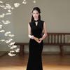 Black velvet sleeveless national style Suzhou autumn qipao, modified youthful women's high-end mermaid gown