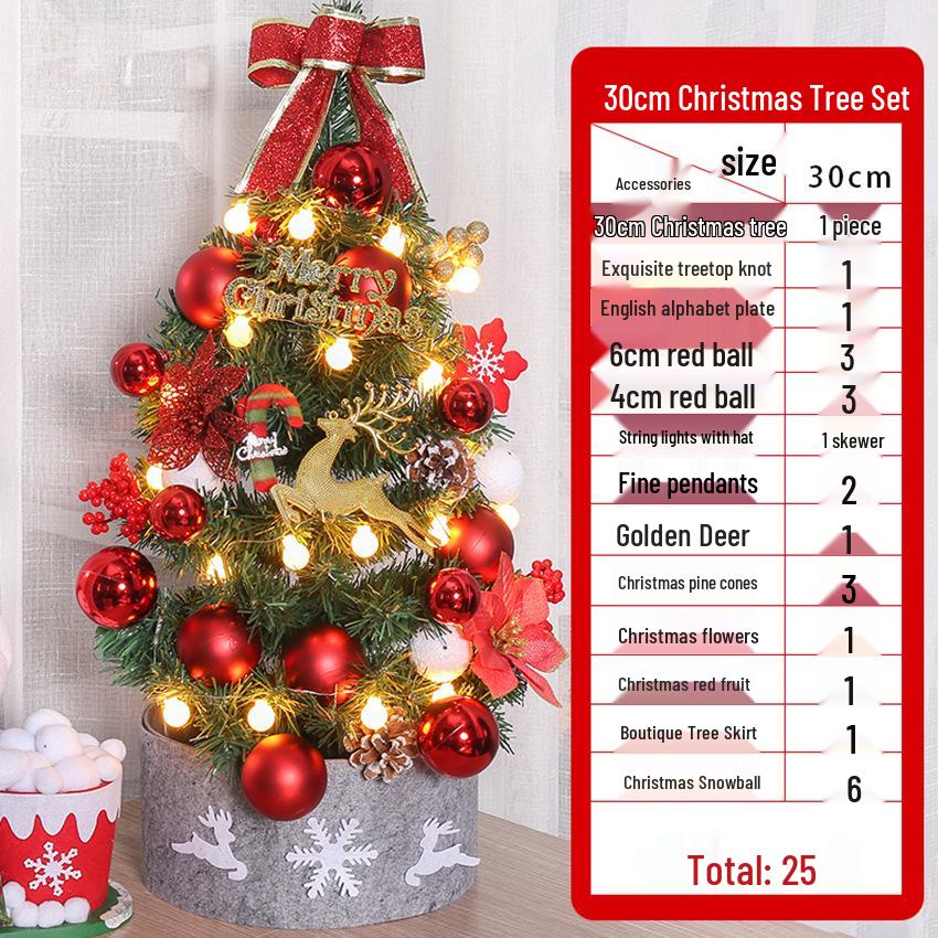 Desktop Non-Shedding Gold & Red Mini Christmas Tree Ornament Set