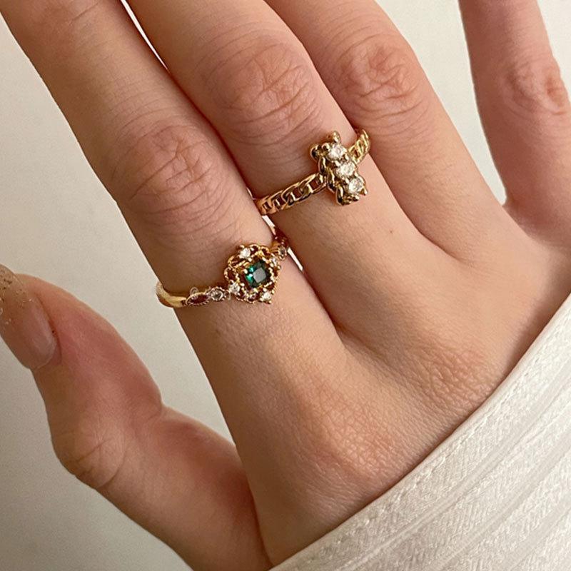 Geometric Design Unique Green Ring Women Adjustable Fashion Jewelry Piece