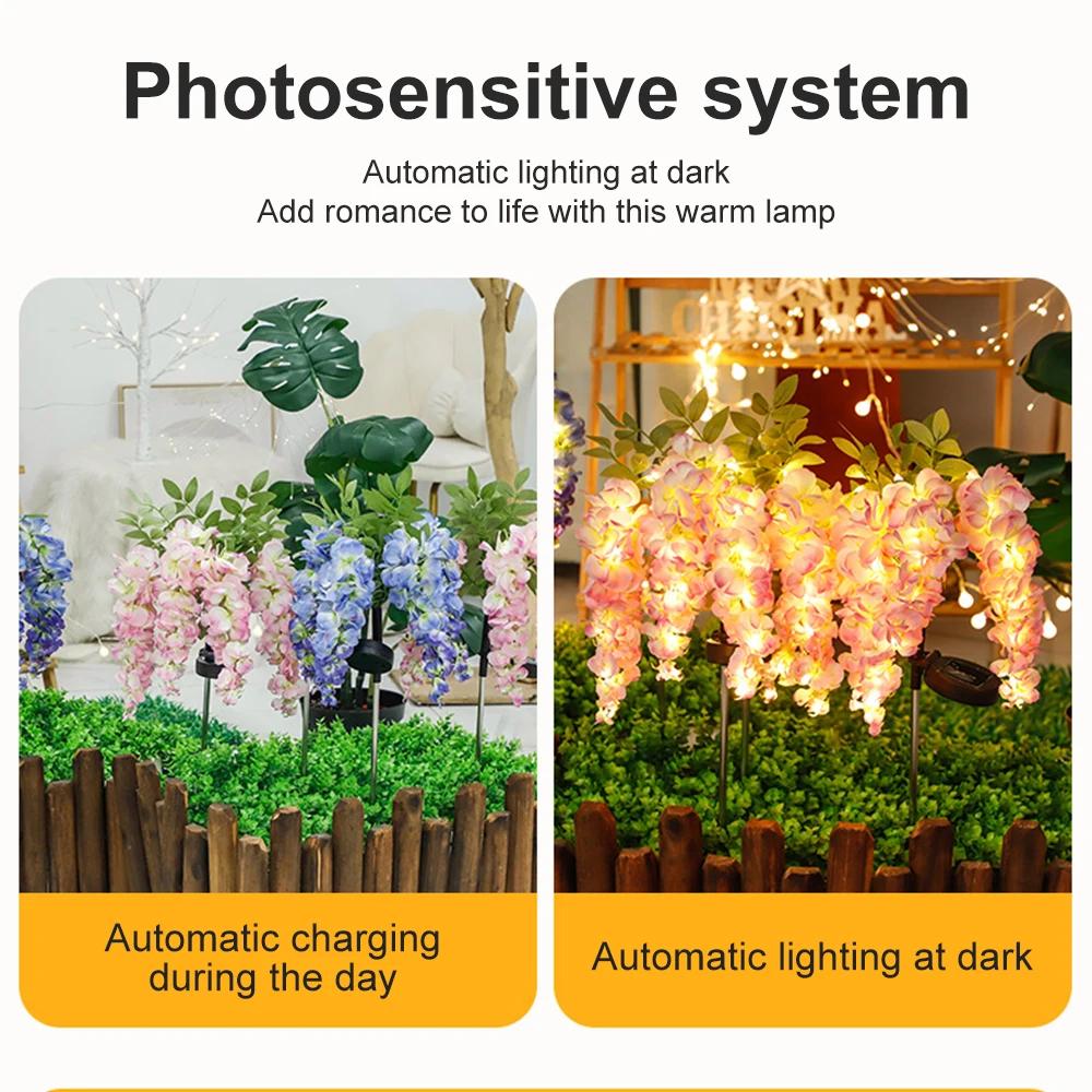 2X Solcelle Hagelys Kunstige Wisteria Blomster Solcellelys Utendørs Hagebelysning, LED Hage Solcellelys For Gårdsplass/Terrasse/Landskap/Gangvei