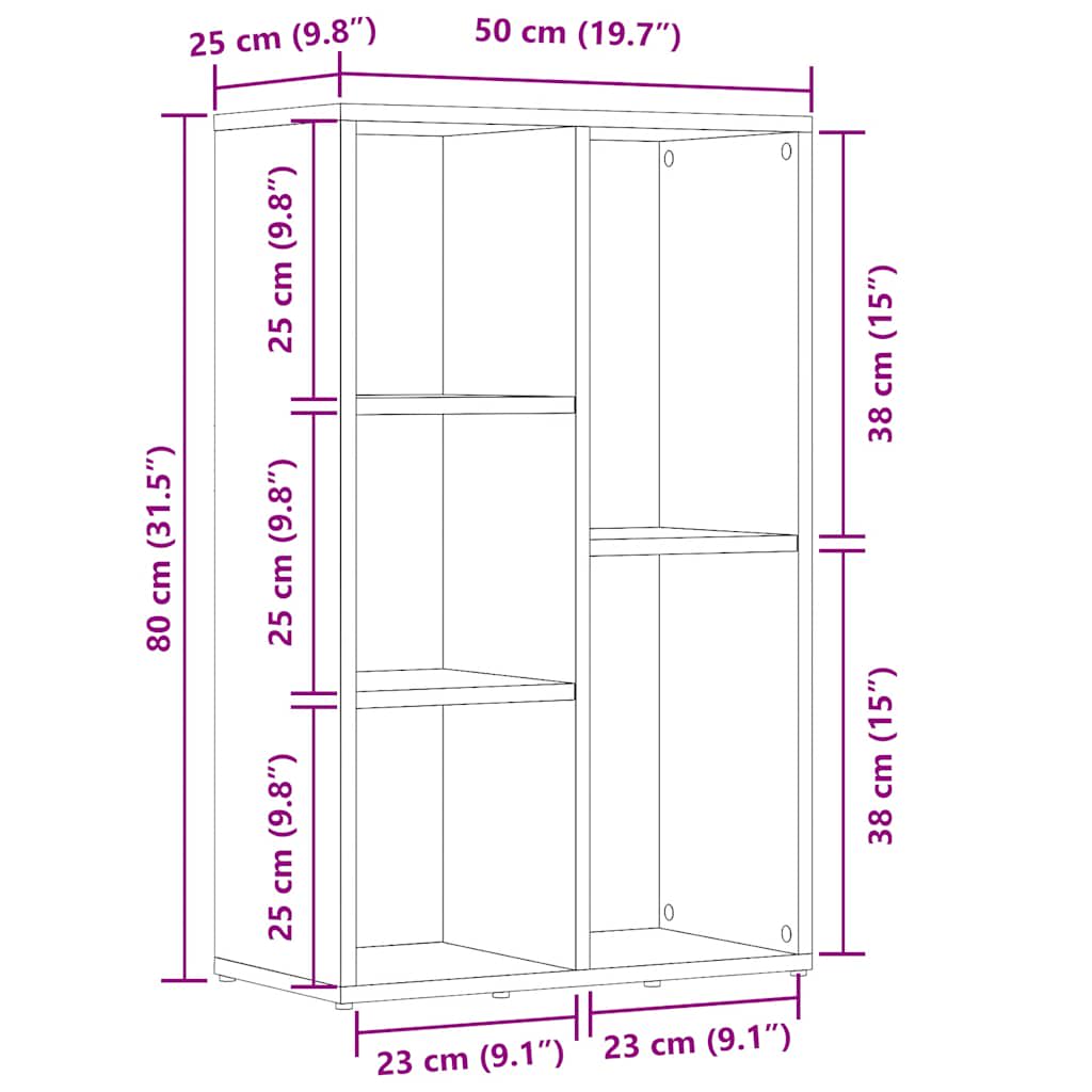 Bücherregal Sideboard Weiß 50 x 25 x 80 cm Holzwerkstoff