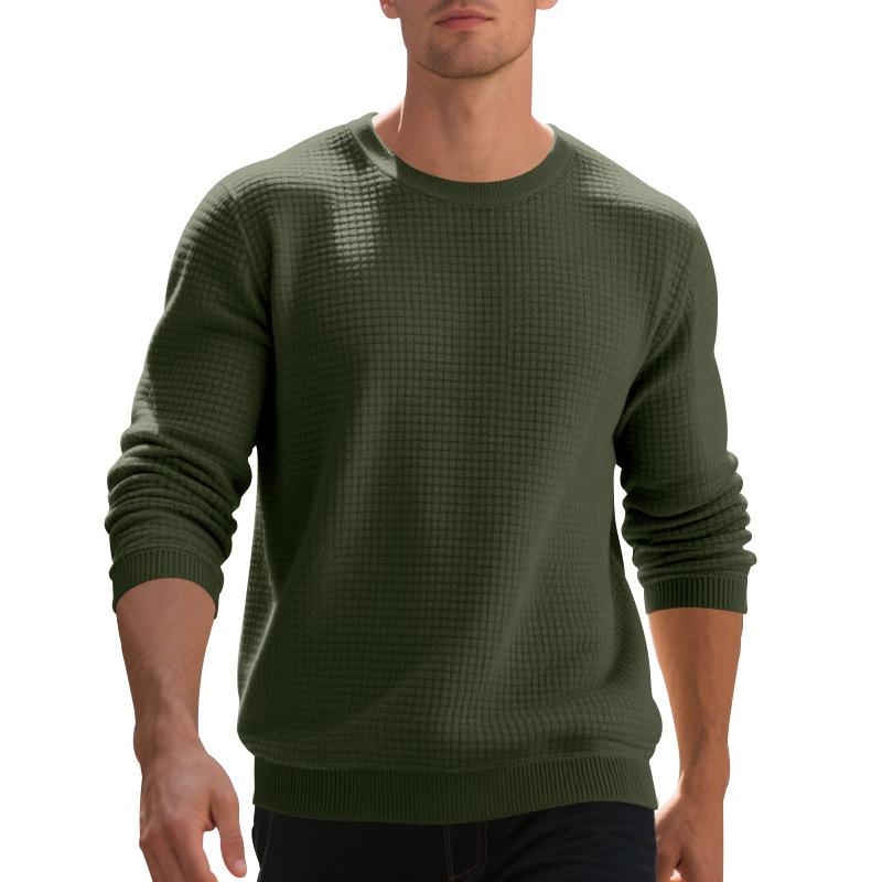 Loose-fit casual men's minimalist sports jacquard small check round-neck long-sleeved sweatshirt
