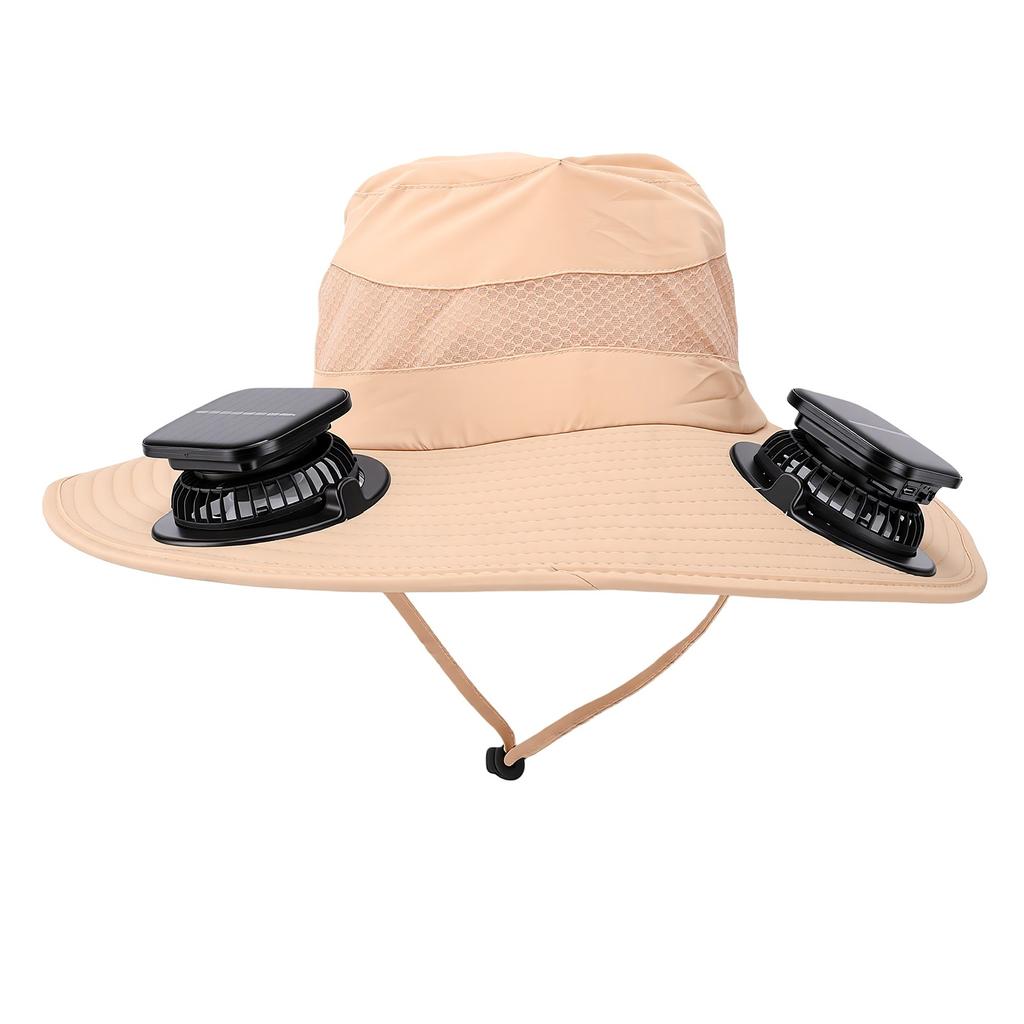 Wide Brim Sun Hat with 2 Solar Fan Dual Power Foldable Solar Fan Hat For Men Women Fishing Camping