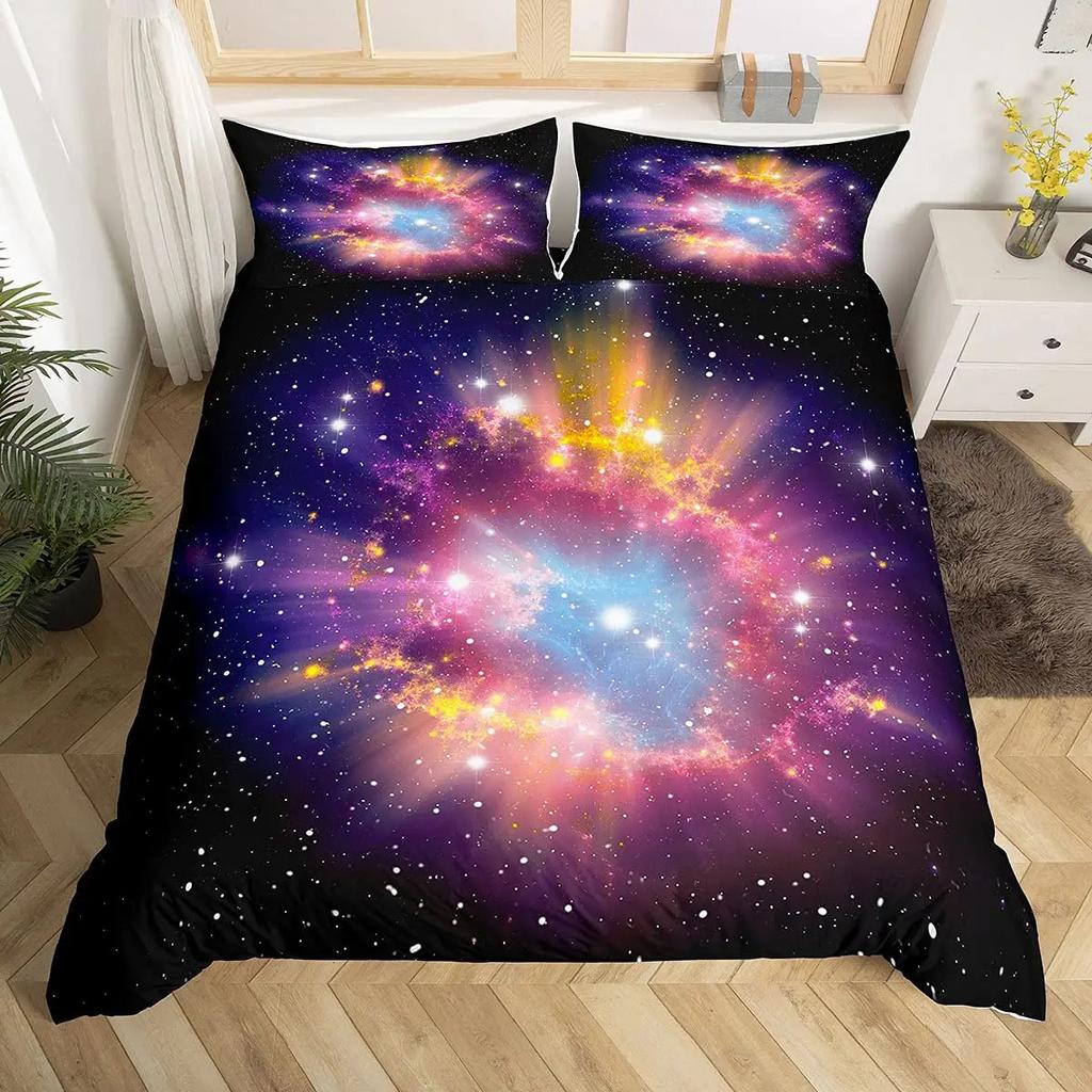 Galaxy Duvet Cover Set 3D Printed Space Themed Bedding Set Boys Galaxy Series Universe Pattern Polyester Quilt Cover For Girl