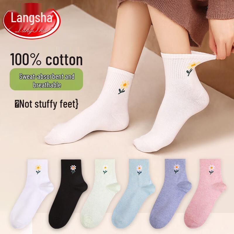 LangSha Women s Cotton Mid-Calf Socks