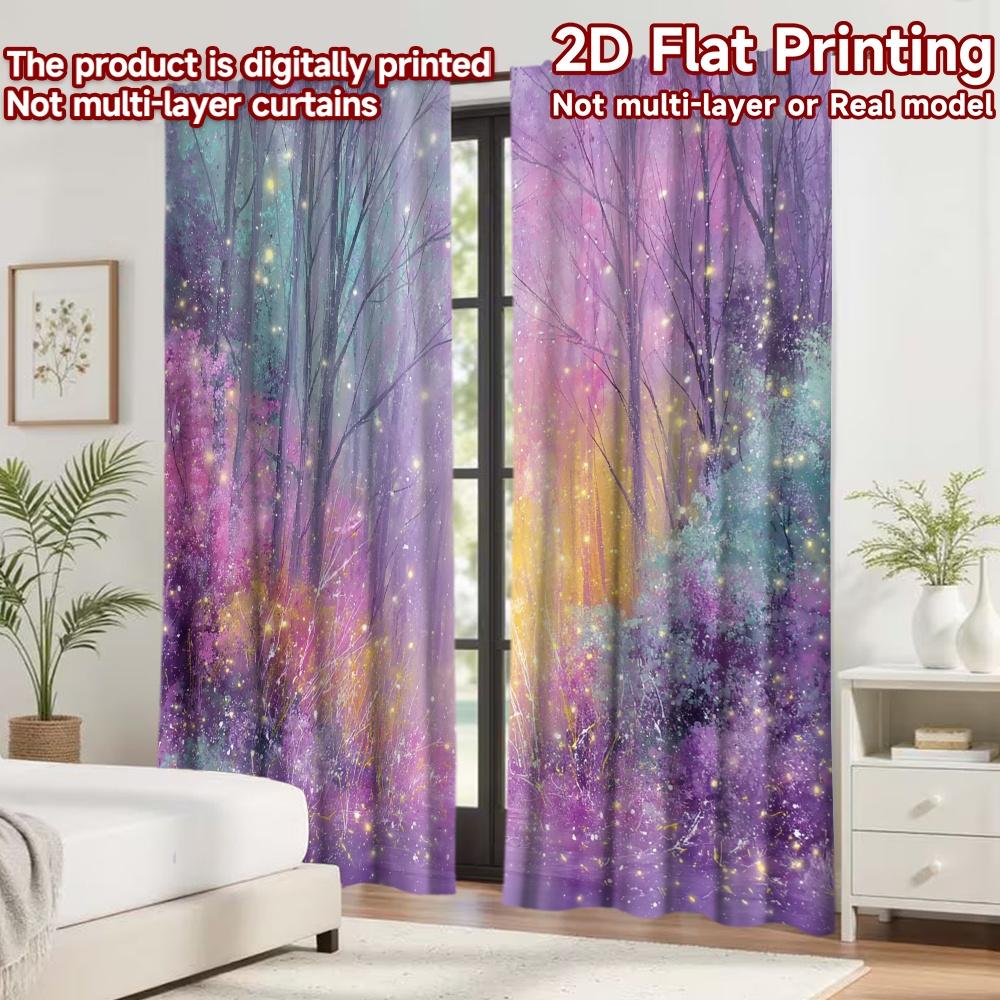 2D flat printing 2pcs Curtain Window Treatment Curtains Magical Colorful Enchanted Forest Digital Printed Polyester Drapes