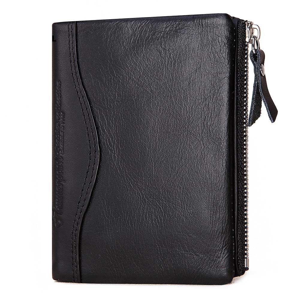 

HUMERPAUL Мужской кошелек RFID-защита Защита от кражи Мужской кожаный короткий кошелек Biflod на молнии Чехол для монет Повседневная сумка для денег BP-BP812-Черный чёрный