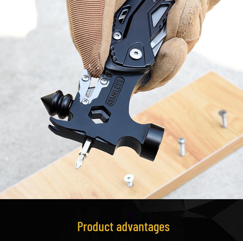 Multifunctional Outdoor Tool: Pliers, Hammer, Folding Knife, Vehicle Window Breaker