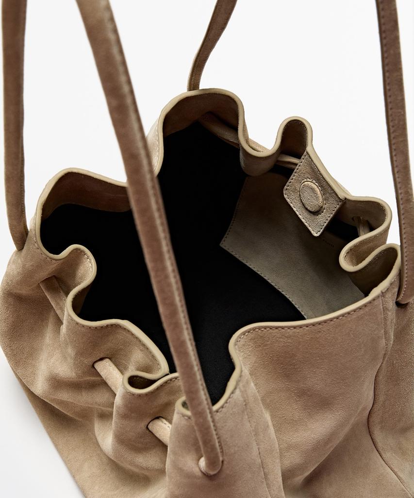 Massimo Dutti Split Suede Pleated Bag