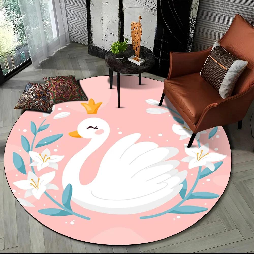 3D Cute Cartoon Swan Round Carpet Non-slip Area Rug for Living Room Sofa Bedroom Decor Circle Entrance Doormat Comfort Yoga Mat
