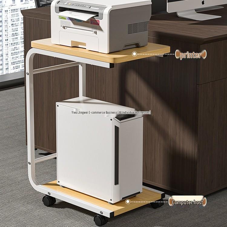 Rolling Desktop Computer Stand with Storage and Printer Shelf
