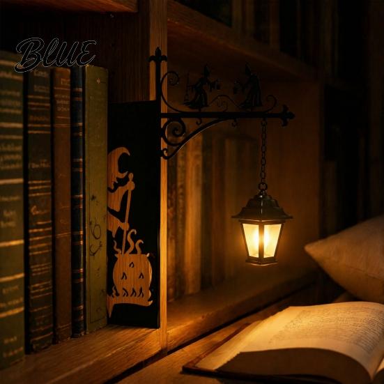 Multifunctional Bookend Light Library Lantern Decorative Bookshelf Lighting Witch Hat Lamp for Reading Nook Vintage Iron Mini Street with Warm LED