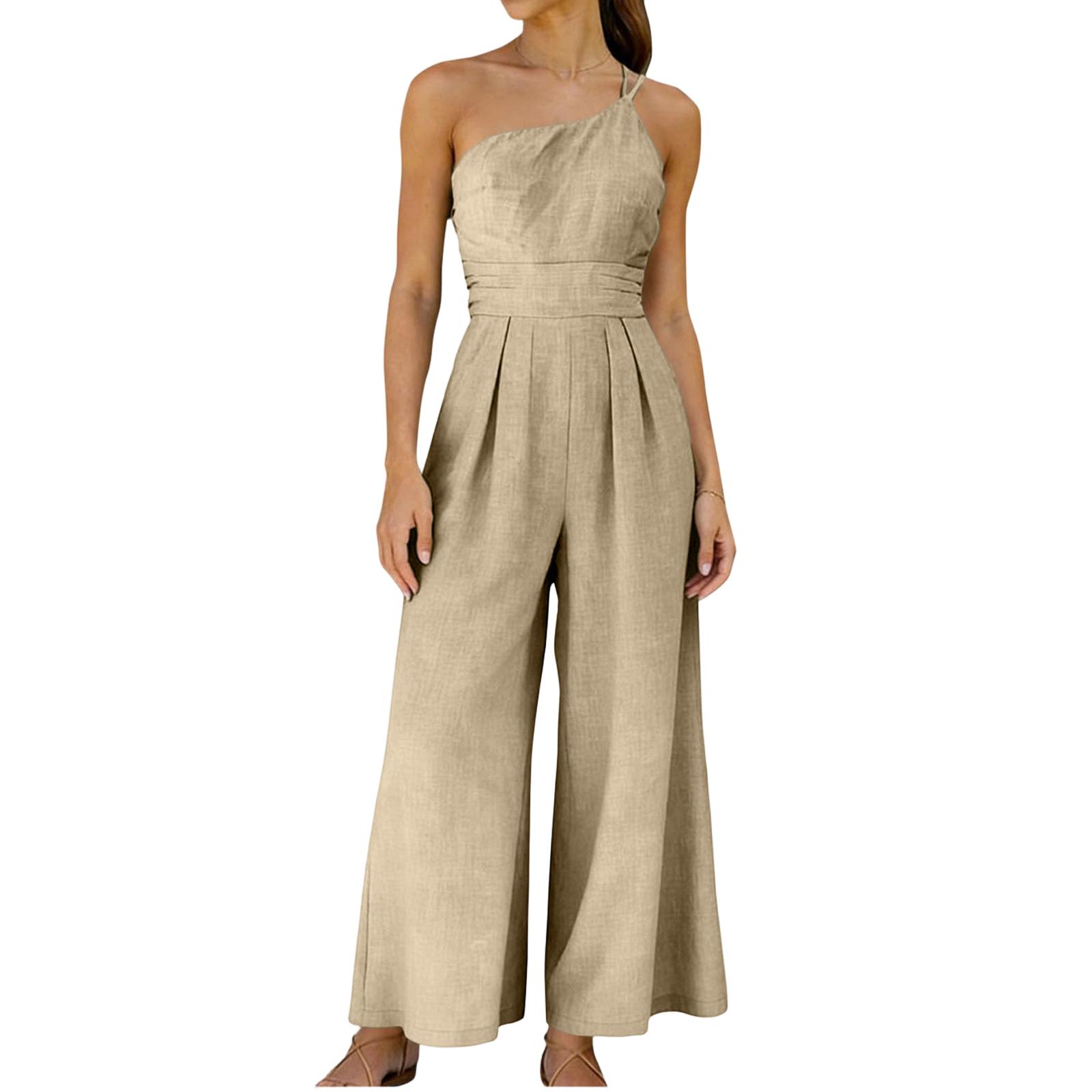

Women s Color Loose Wide Leg Cotton Linen Jumpsuit Pants XL