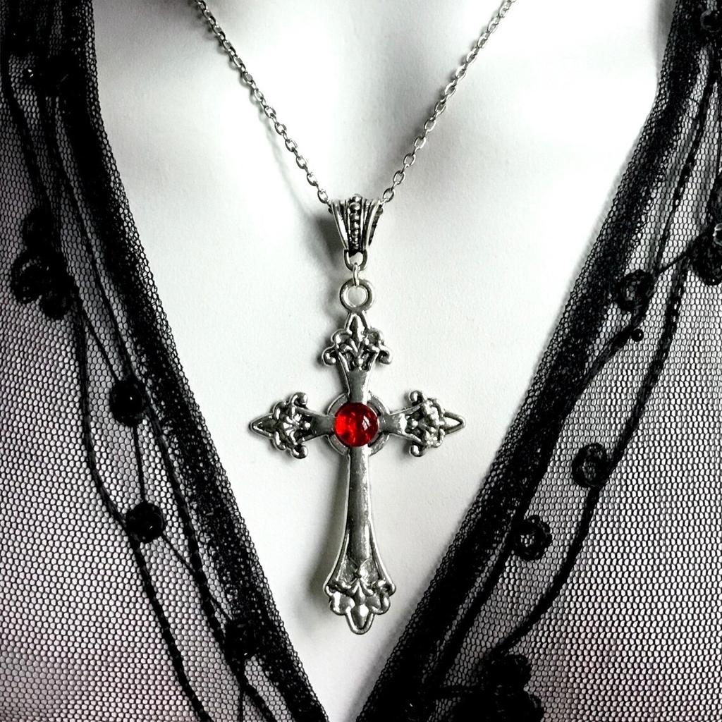 Large Gothic Cross Pendant Necklace Vintage Baroque Statement Jewelry for Women Men