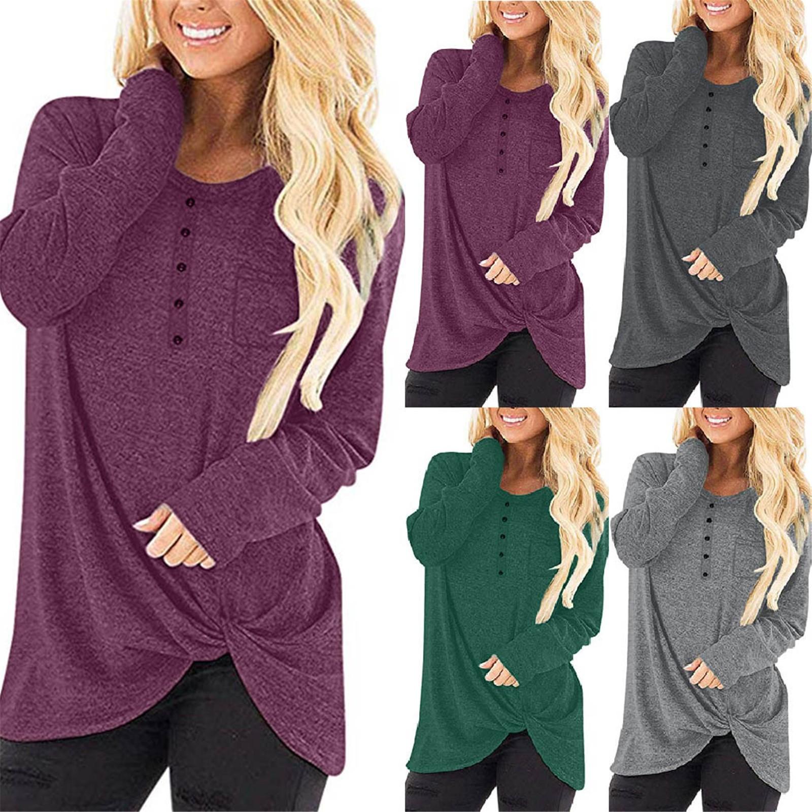 

Fashion Women s Casual Solid Color Round Neck Long Sleeve Loose T Shirt Tops