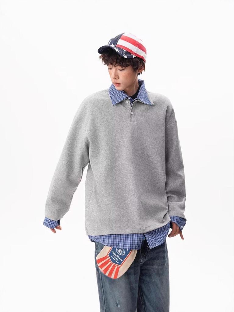 Retro Patchwork Two-Piece Hoodie with Shirt Collar - Men's Trendy Autumn Academic Style Jacket for Couples