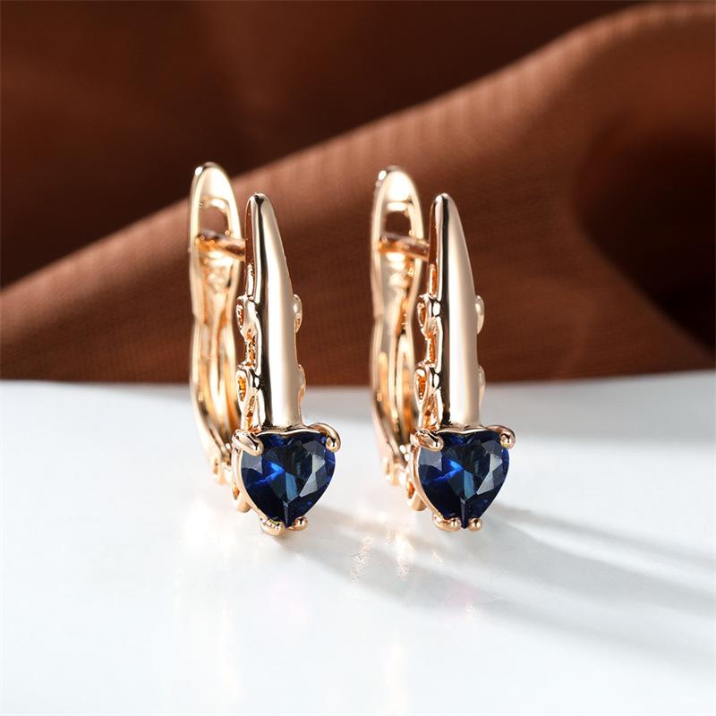Love Stone Blue Crystal Champagne Gold Ear Buckle Quality Wedding Engagement Earrings Earrings Women синий