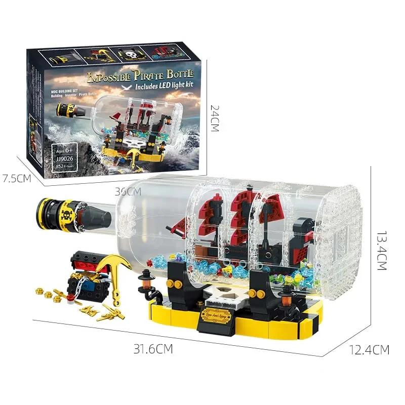 

852PCS Creative Pirate Ship Bottle Building Blocks Light Bricks in a Bottle Classic Model DIY Children s Toys Birthday Gift Set