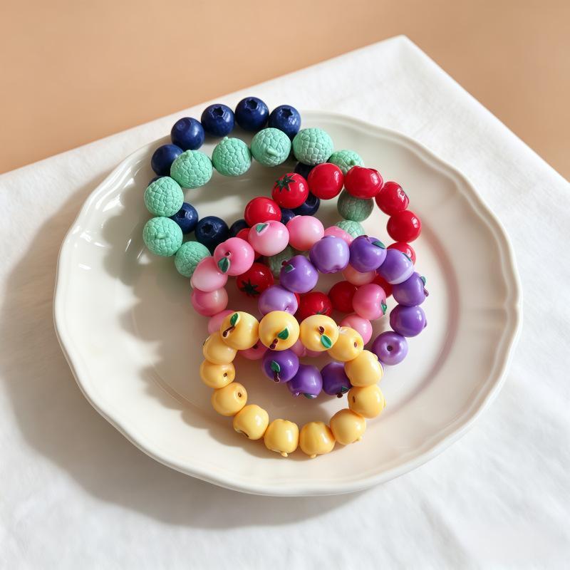 3D Simulation Fruit Beaded Bracelet Resin Pear Charms Adjustable Chain For Teen Girls Daily Party Wear Jewelry Accessories