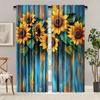 Set Of 2 Wooden Board Sunflower Print Curtains Suitable Bedroom Living Room Kitchen Decoration Home Window Curtain Polyester Perfect For Area