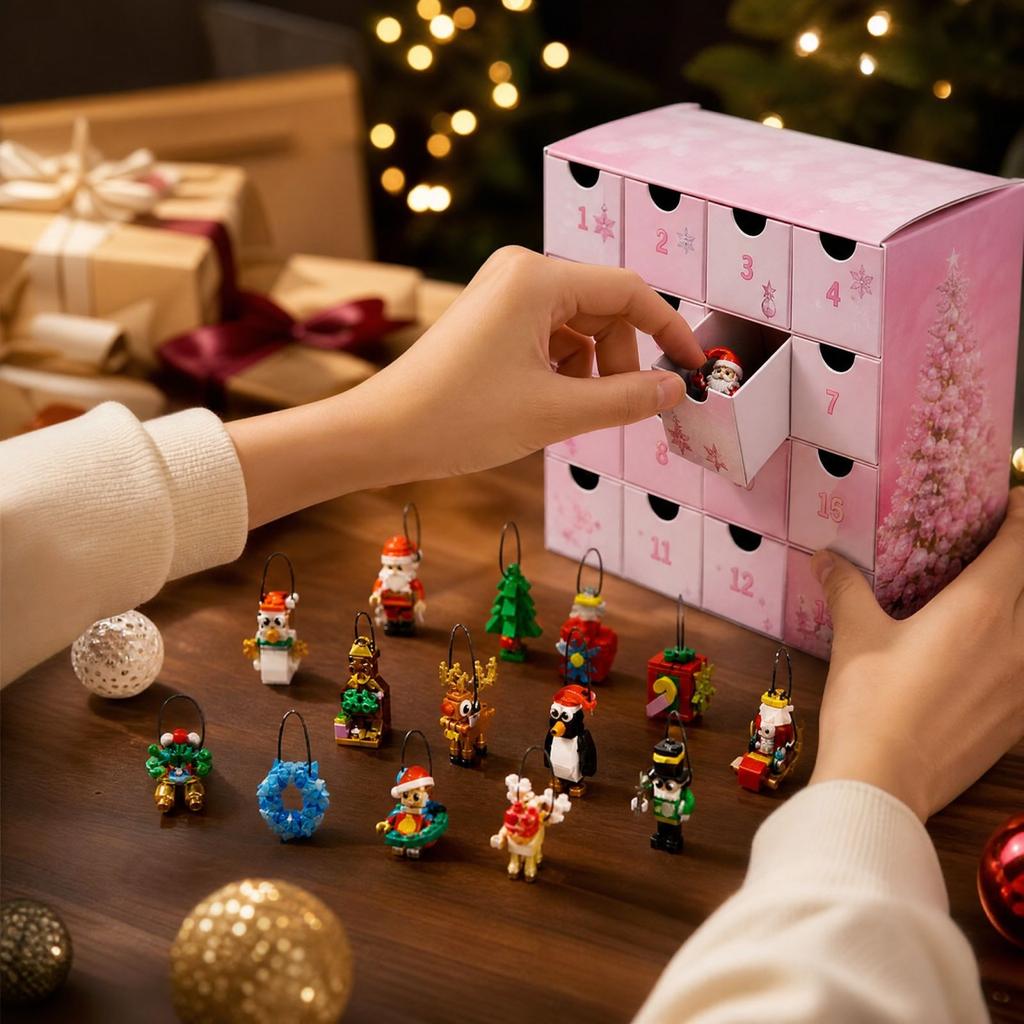 Christmas Advent Calendar Building Set with Surprise Toys for Desktop