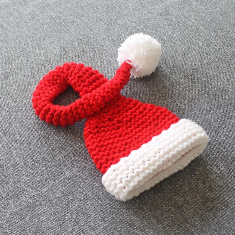 Children's Photography Hat, Baby Photo Long Tail Hat, Baby Hundred Days Modeling Hat Red, Wool Christmas Hat