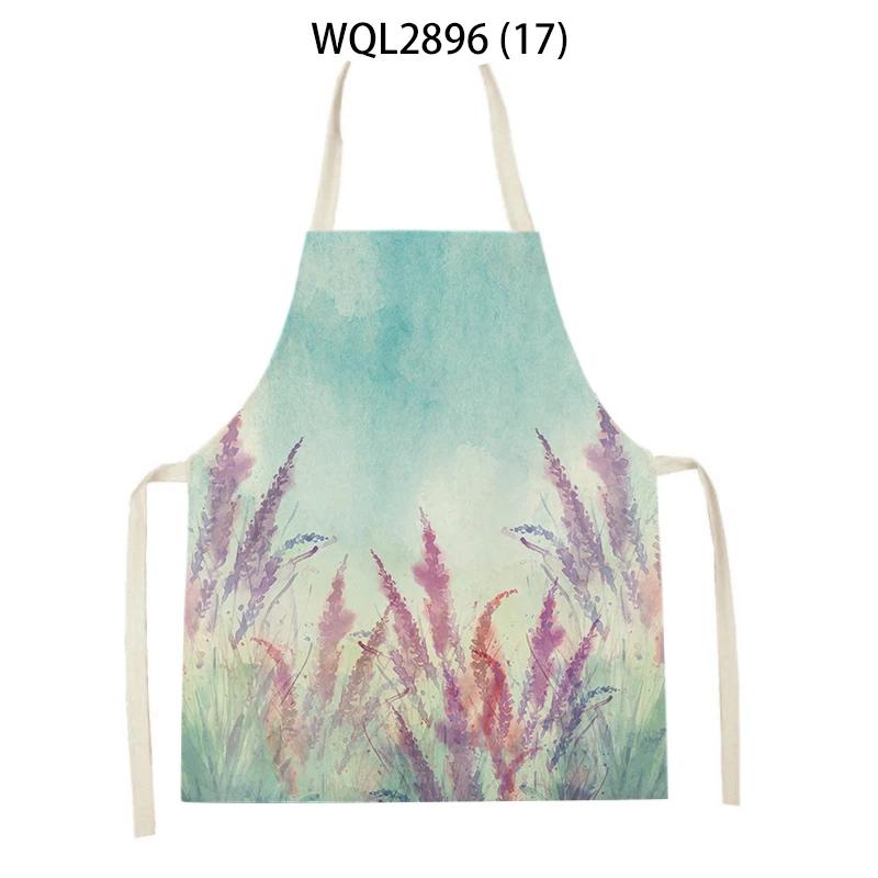 Plants Printed Kitchen Aprons Men Women Cooking Cleaning Aprons Wheat Flowers Pattern Linen Waist Apron Baking Accessories