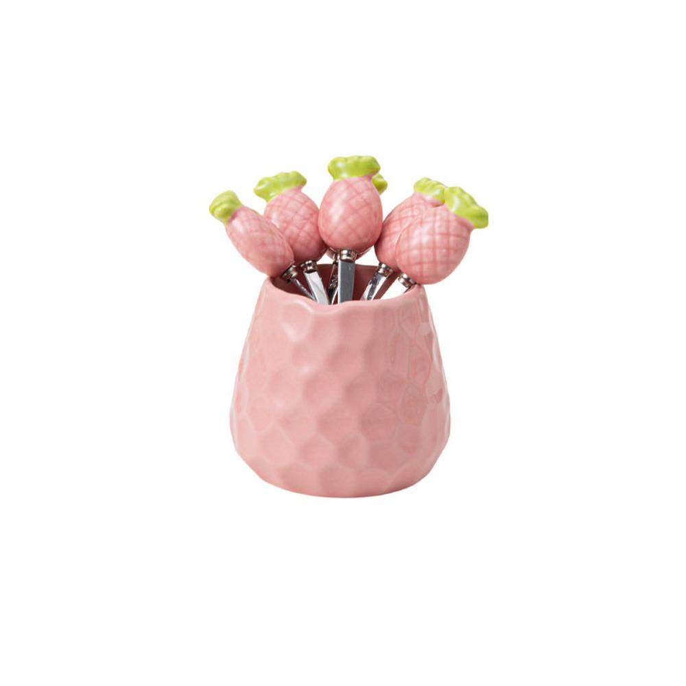

Pineapple Carrot Ceramic Fruit Forks Set Creative Household Dessert Forks with Storage Jar Home Decoration Ins Style рожевий