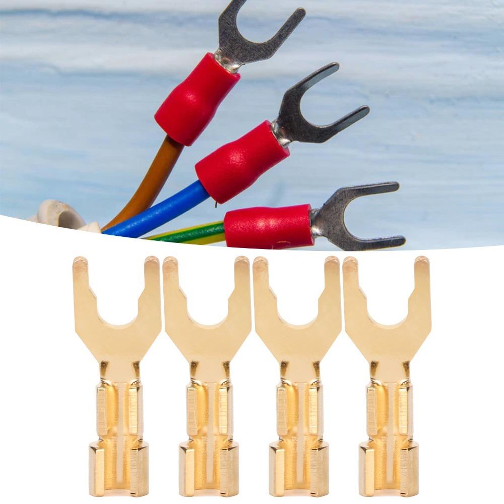 4PCS 45 Degree Fork Spade Speaker Connector Pure Copper Fork Speaker Wire Connector  For Amplifiers