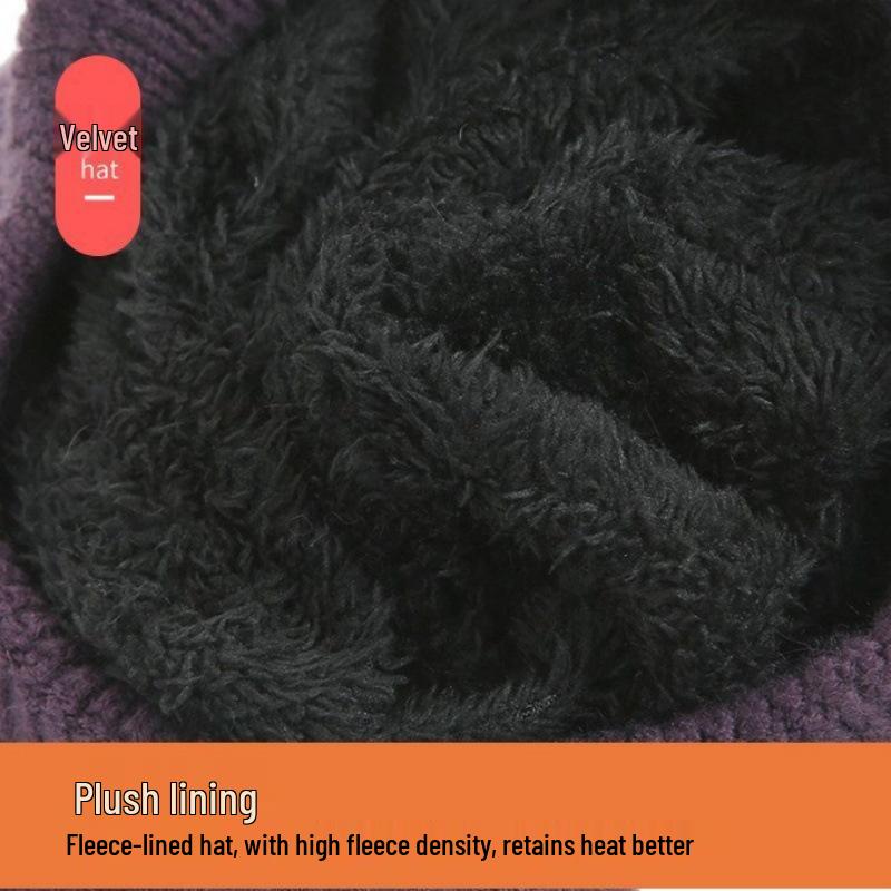 Women's Winter Warm Knitted Beret & Scarf Set - Velvet-Lined for Middle-Aged & Elderly