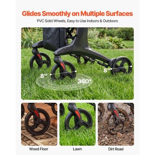 VEVOR Rollator Walker with Seat for Seniors, Foldable Lightweight Rolling Walker
