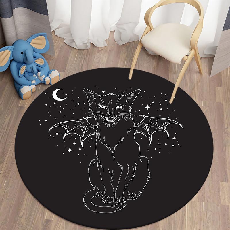 Black Cat Round Carpet for Living Room Rugs Children Carpet Bedroom Bath Mat for Children Home Decoration Anti-slip Doormat