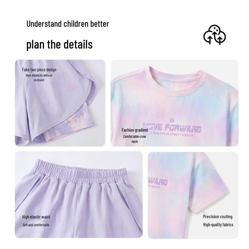 Moonkids Girls' 2026 Summer Ice Silk Quick-Dry Sports Two-Piece Set